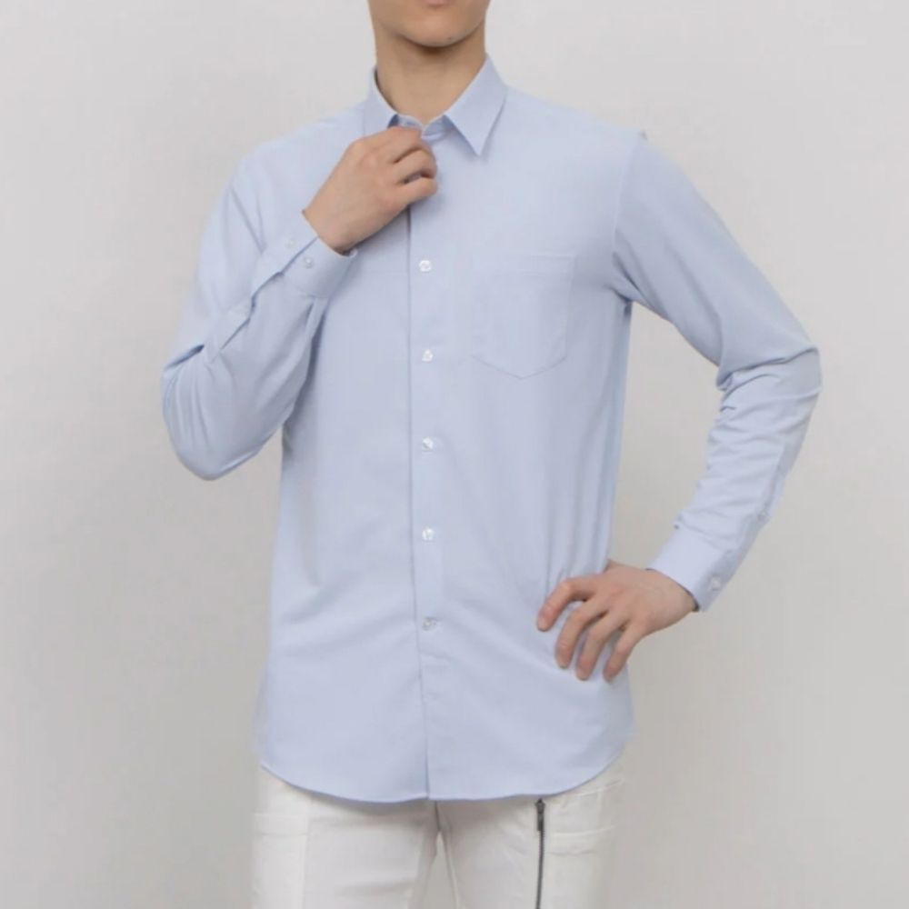 Comme Ca Ism Tricot Dress Shirt Men's Medium Blue White Pinstripe Japan Classic